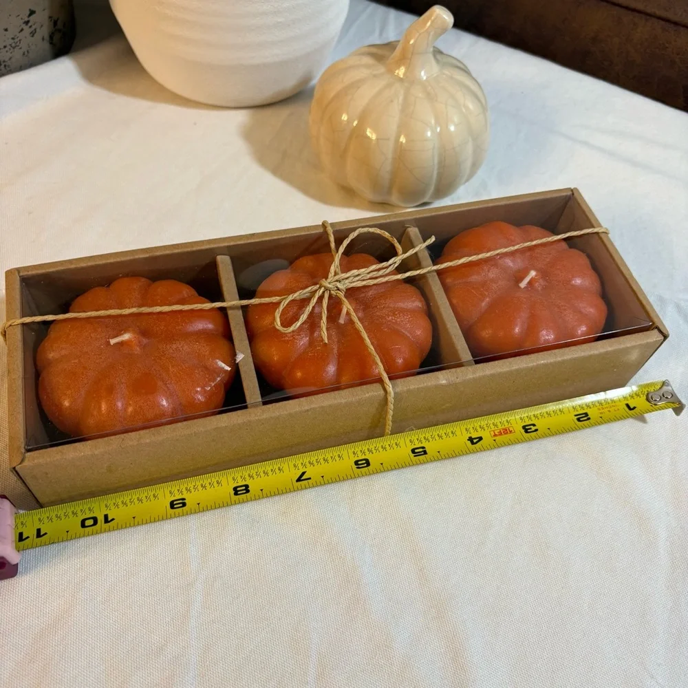 Crate&Barrel Pumpkin Candle Trio NEW IN BOX
